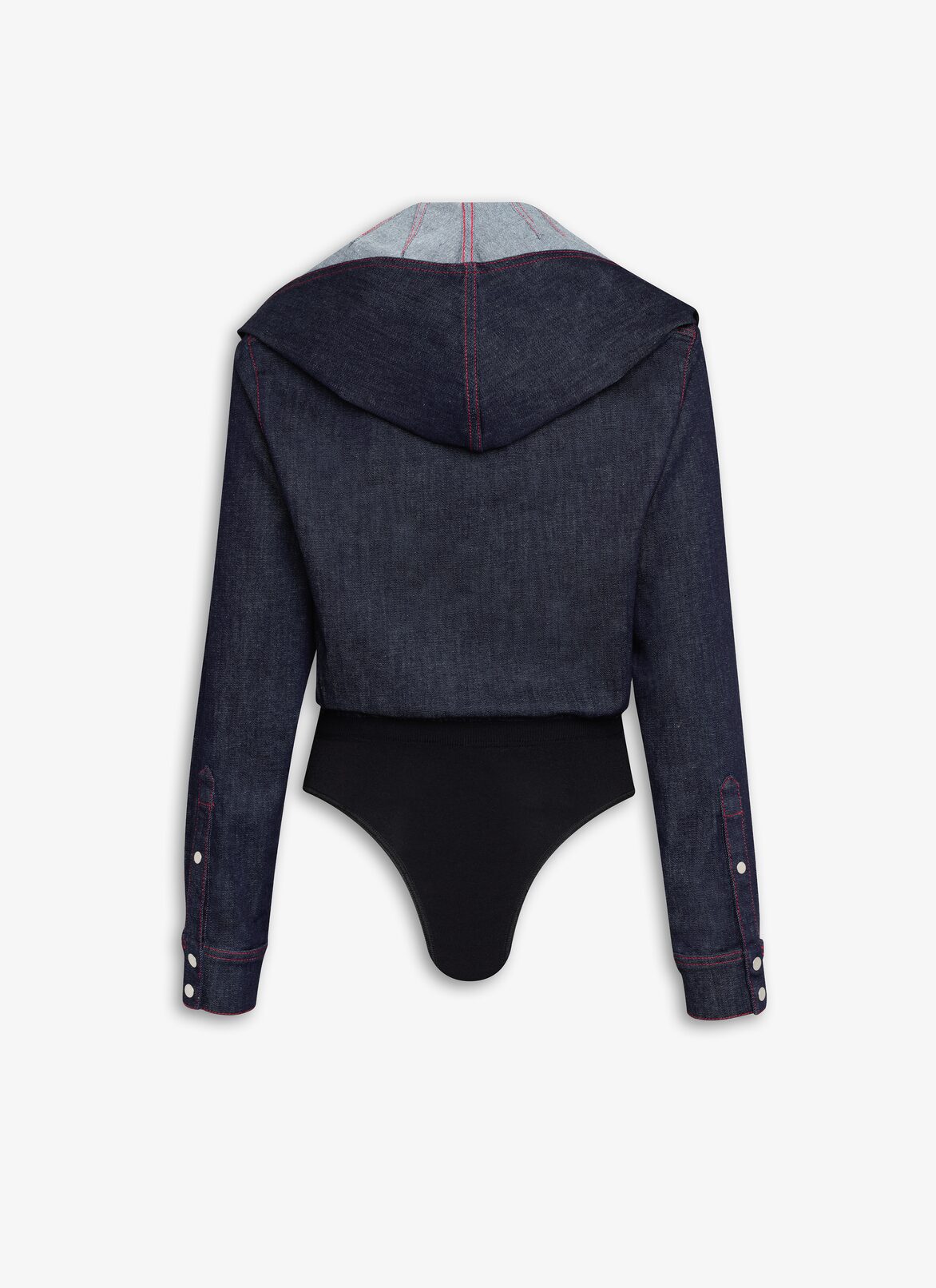 HOODED BODY SHIRT IN STRETCH RAW DENIM ALAÏA DARK BLUE HOODED BODY SHIRT IN STRETCH RAW DENIM